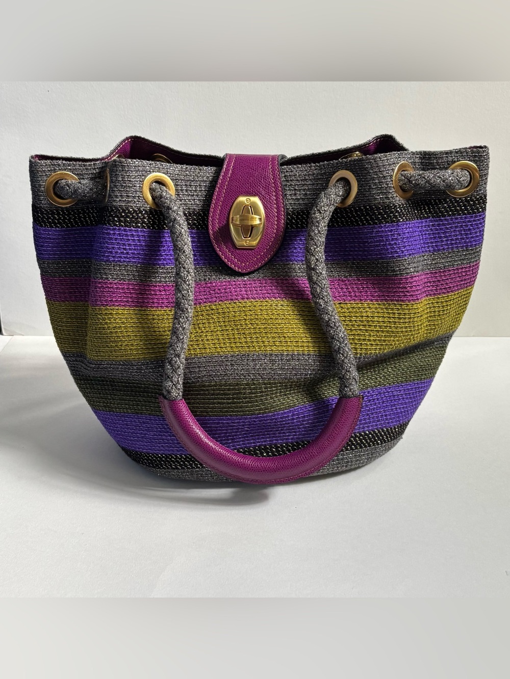 Rare Vintage Eric Javits Pewter Purple Gwen Striped Satchel NWT